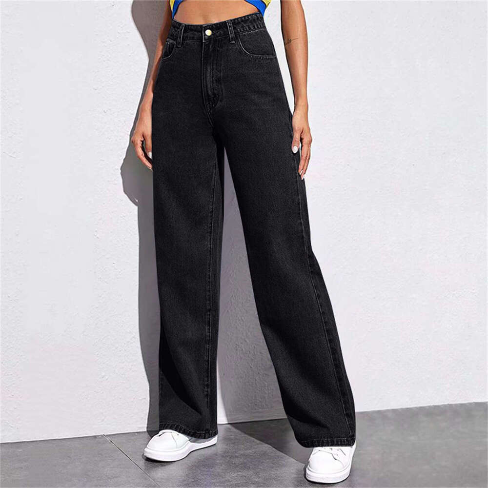 High Waist Wide Leg Jeans For Women New Slim Straight Versatile American Style Draped B5