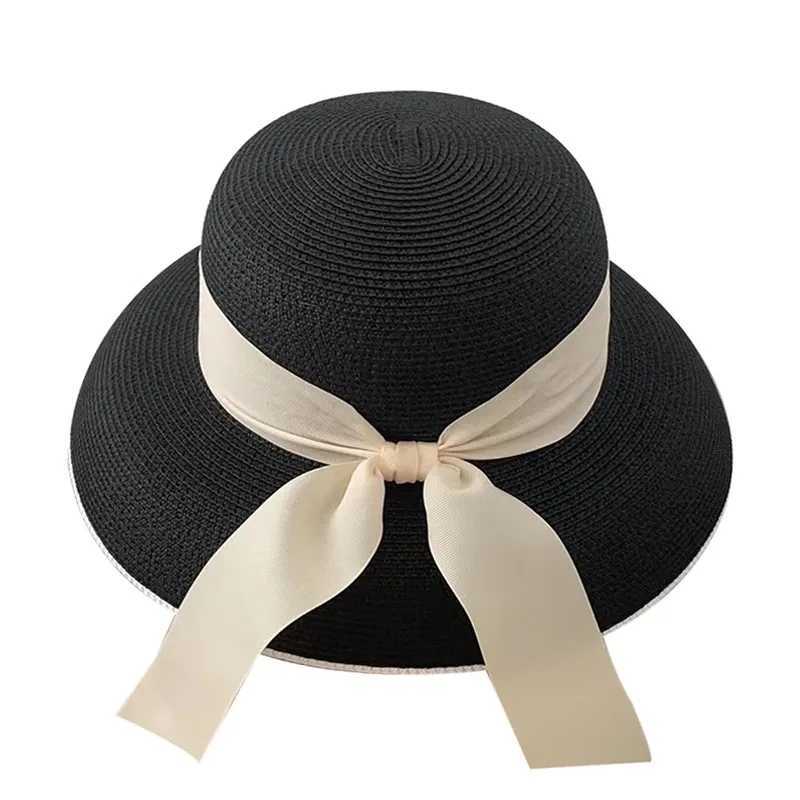 2025 Hepburn Sun Hats Women Summer Sunscreen Straw Hat Female Designer Retro Bow French Elegant Hat Big Brim Sunshade Beach Hat W250602