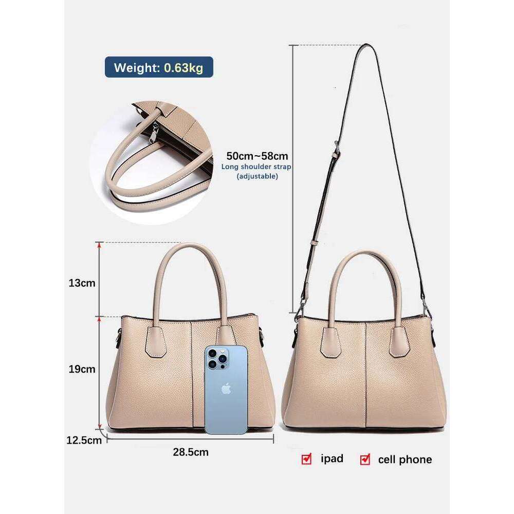 Zency Women's Genuine Leather Top-Handle Bag Noble White Crossbody with Three Compartments for Daily Work And Shopping