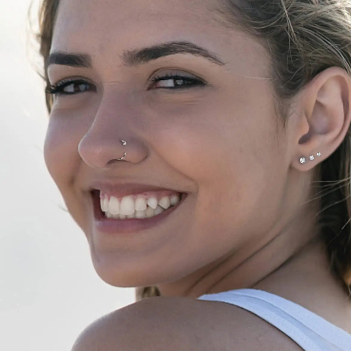 Drperfect 22G Steel Nose Rings Hoop Studs for Women Men Cartilage Earrings Nostril Body Piercing Jewelry CZ 250530