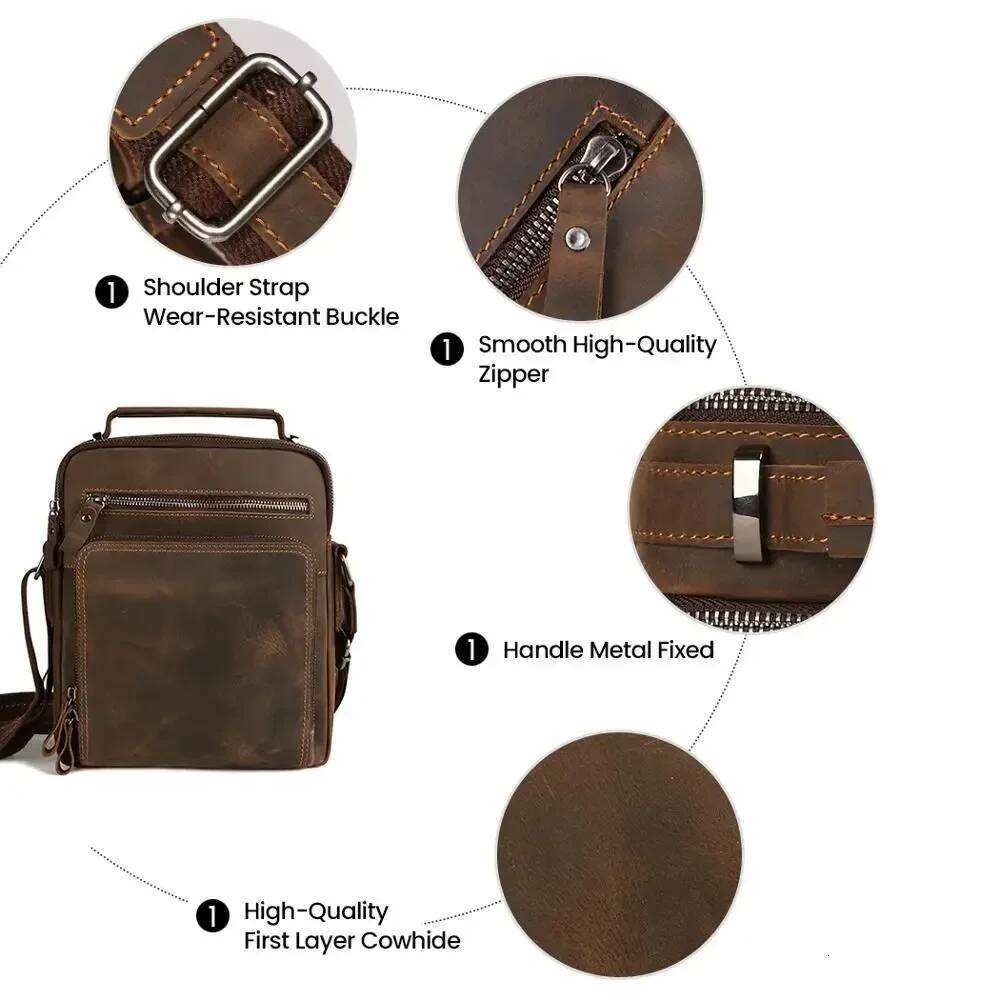 Genuine Leather For Men Vintage Handbags Small Flap Men's Shoulder Casual Office Messenger Bags Crossbody Bag