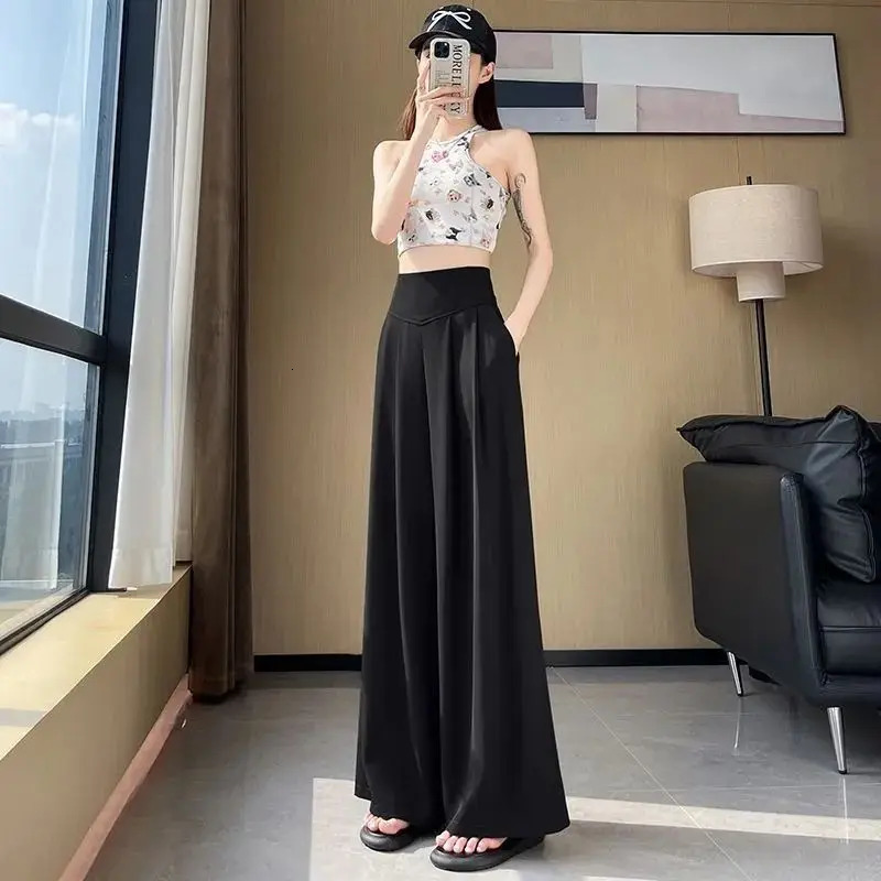 Spring Summer Female Concise High Waisted Pants Lady Korean Basic Slim Fit Suit Trousers Women Straight Leg Baggy Slacks 250603