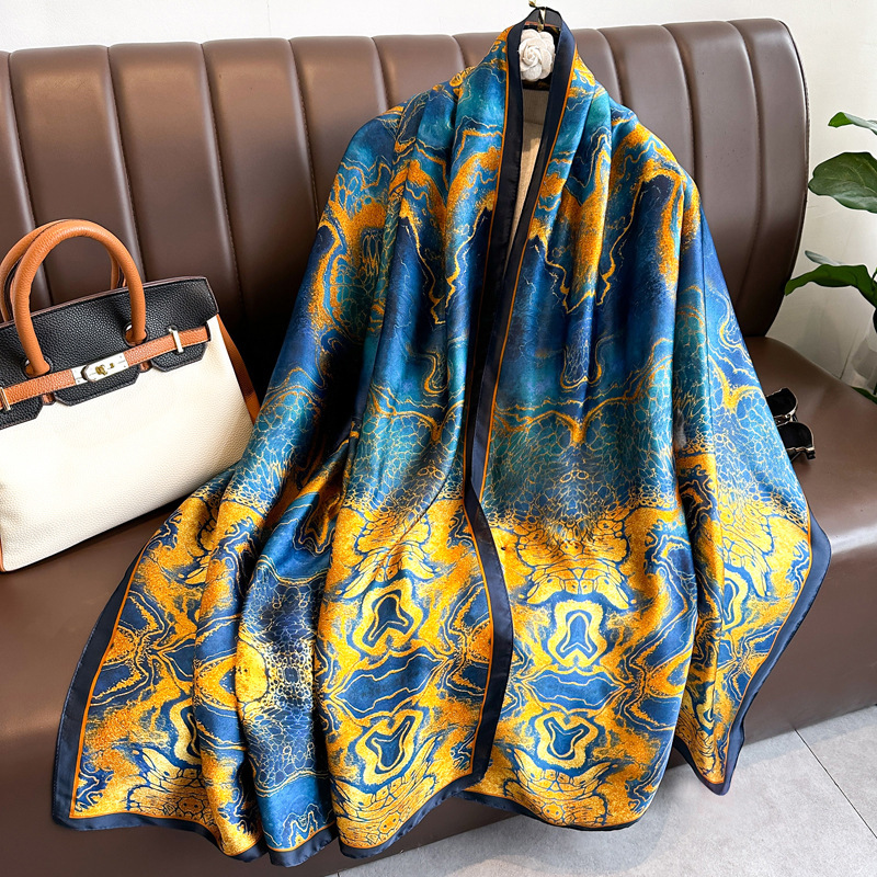 High-end Silk for Women, Imitation Silk, Summer Versatile Shawl, Thin Sun Protection Neck Scarf, Korean Fashion Scarf