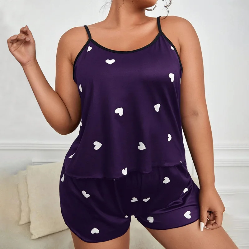 Plus Size Strap Pajama Set For Women Sexy Tank TopsShorts Suit Female XL-5XL Leisure Loose Home Clothes Printed Pattern Pajamas 250530