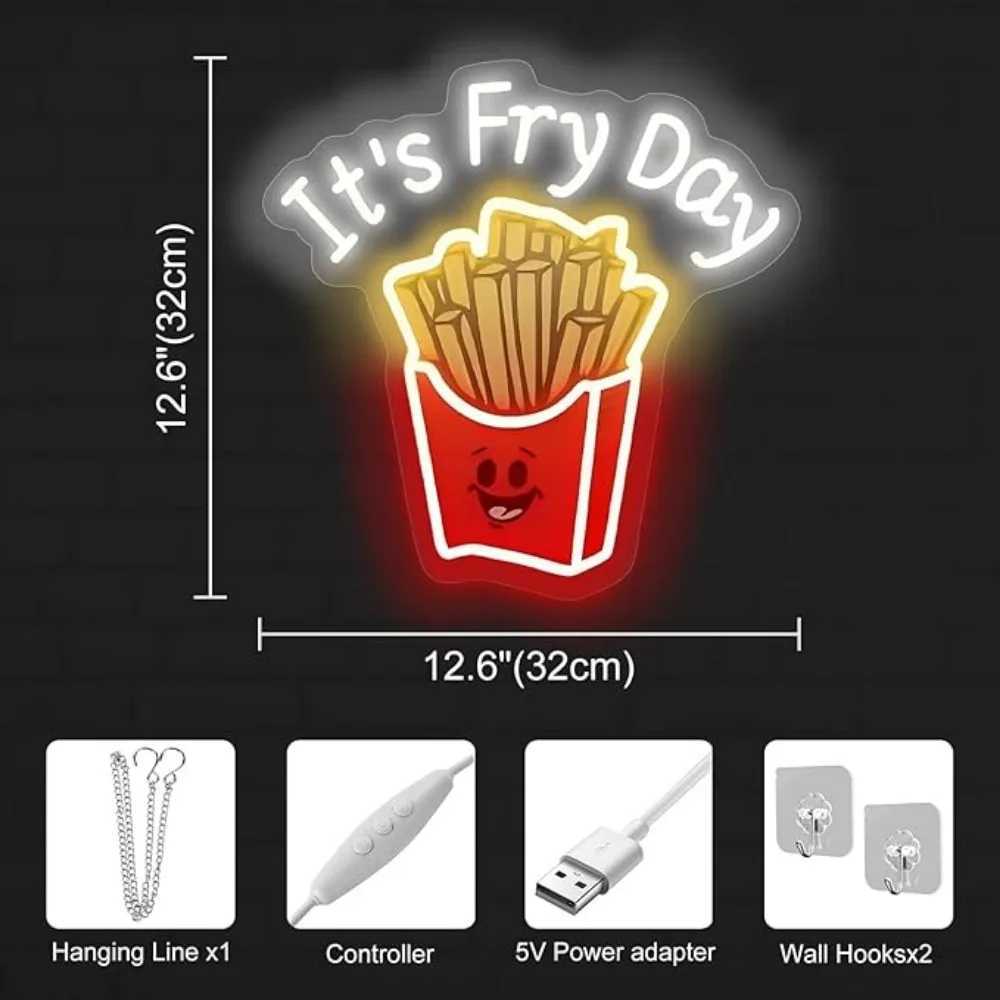 French Fries Neon Light Its Fry Day Neon Sign Fast Food Neon Food Shop Restaurant Wall Decor Shop Sign Home Kitchen Wall Decor XJ250602
