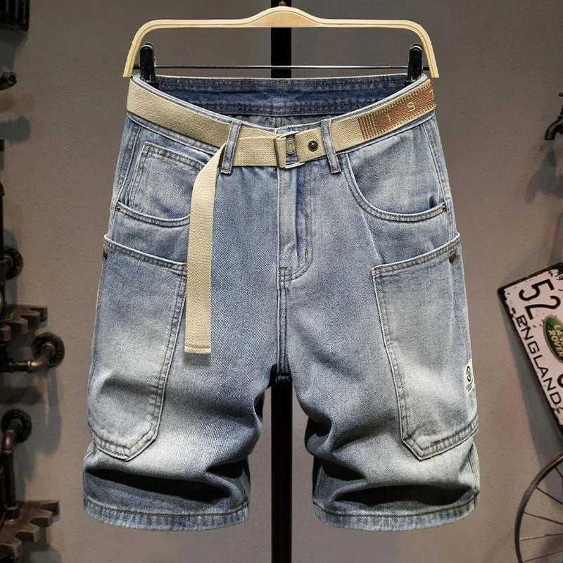 Mens Short Jeans Pants with Pockets Straight Cargo Male Denim Shorts Loose Retro Jorts Buttons New in Emo Designer Summer Thin T250603