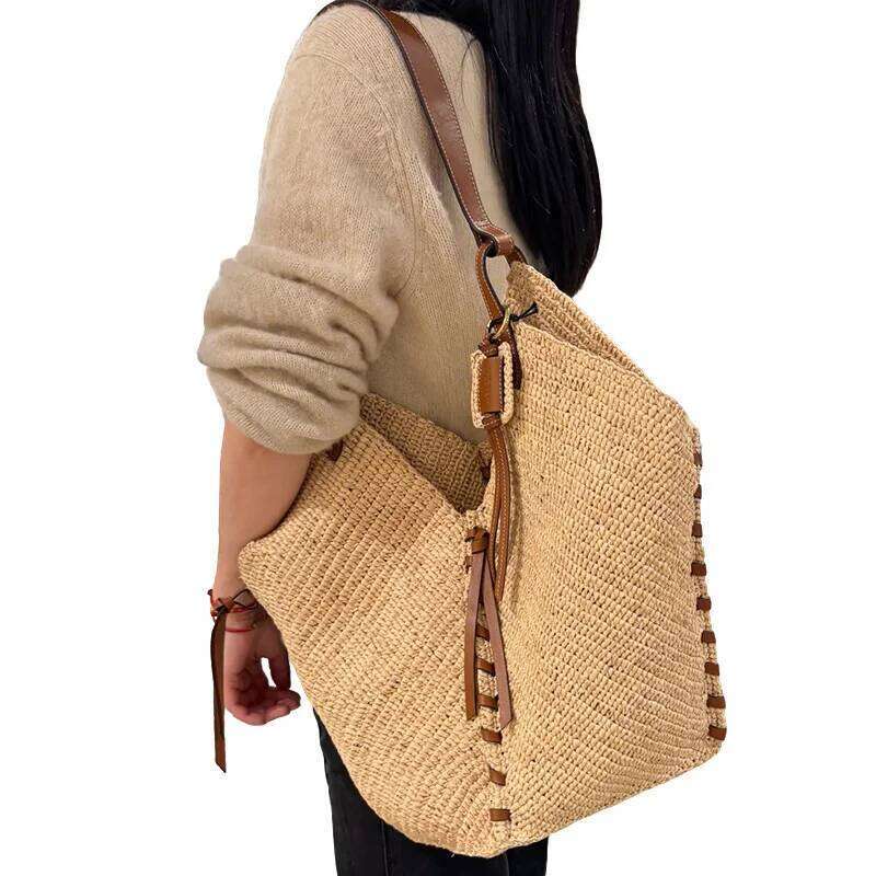 NEW Lafite Straw Woven Purae Handbags Women Summer Beach Vintage Casual Shoulder Crossbody Bags Large Capacity Basket Totes