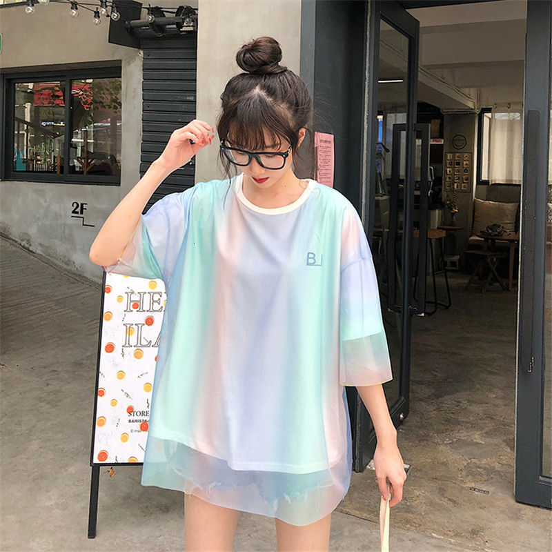 2025 new spring summer women's T-shirt new women's fake two-piece white T-shirt spring and summer Korean style short sleeved loose color gra
