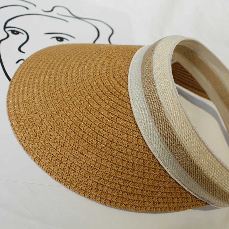 Korean Sun Visor Hat Women Summer Beach Sun Hat Empty Top Straw Hats For Women Anti-UV Chapeau W250602
