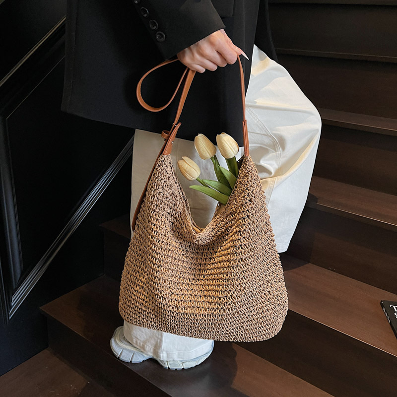 designer Lazy Style Woven Bag for Women 2024 New Forest Series Large Capacity Straw Bag Korean Version Simple Shoulder Beach Bucket Bag