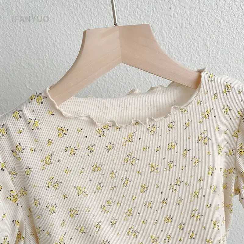 1-6Y Girls Summer Clothes T-shirt Versatile Childrens New Korean Small Floral Baby Ruffled Edge Short Sleeve Thin Knitted Tops T250603