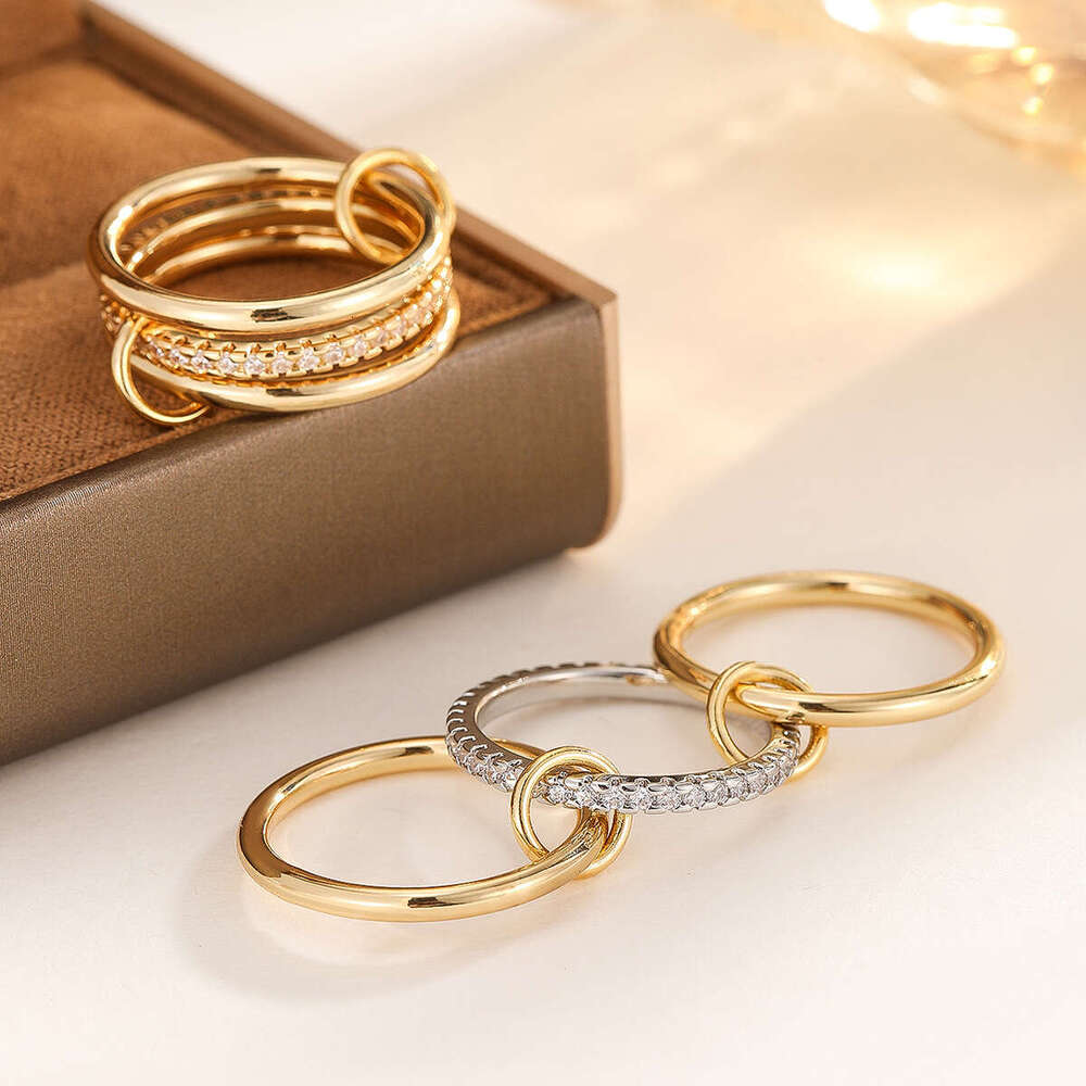 Copper Material New Style Personality Simple Stacking Silver Interlocking Overlapping Rings
