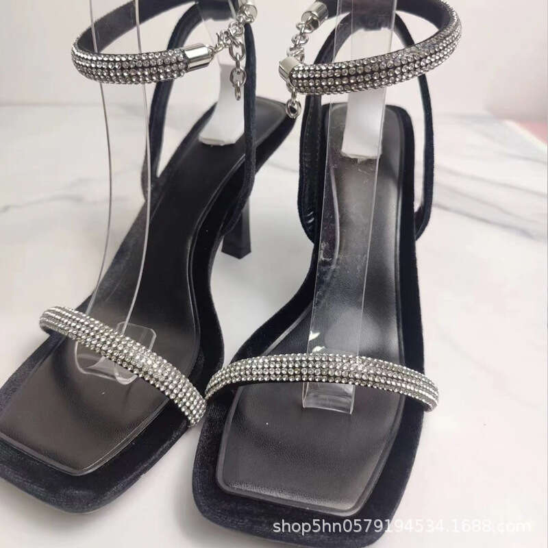 Super High Heels ZA Spring New Women's Shoes Black Glossy One-Strap Velvet High Heel Sandals 1102303110 Platform High Heels