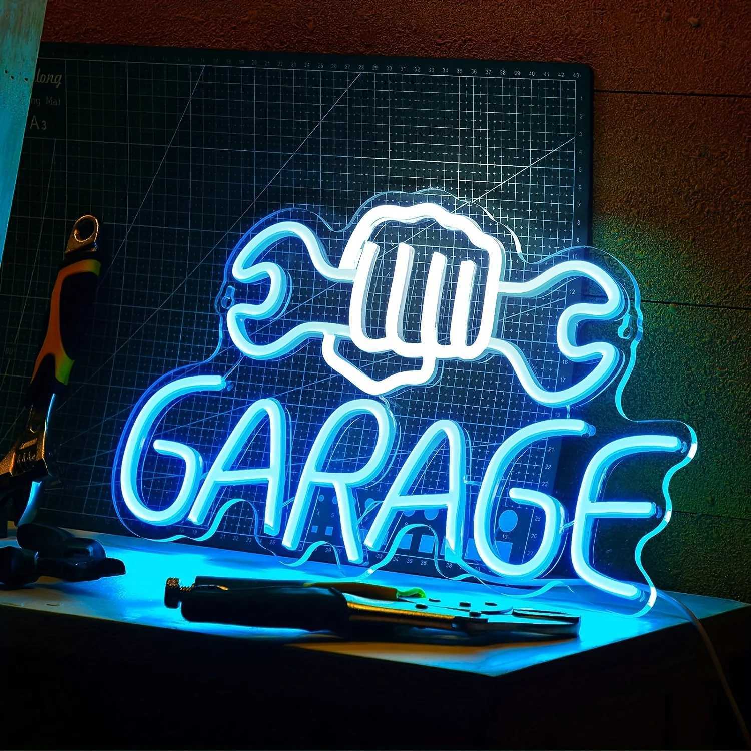 Garage White and Blue Wrench Shaped LED Neon Sign Light USB-Powered Wall Decoration for Garage Door Auto Repair Shop Ideal DecorXJ250602