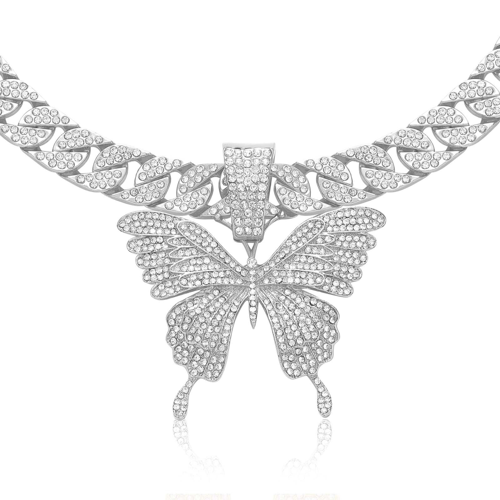 Hip Hop Butterfly Full Diamond Pendant Fashion Versatile Cuban Chain Small Male and Female Jewelry Hip Hop Necklace Moissanite pendant