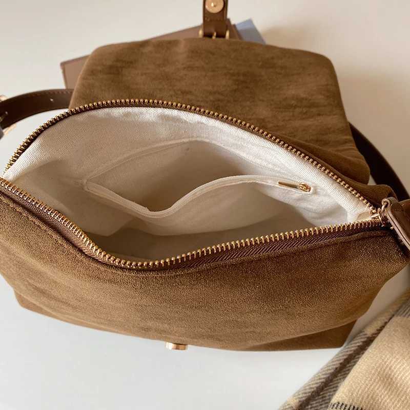 Retro Faux Suede Womens Shoulder Bag Portable Simple Ladies Large Tote Messenger Bags Solid Color Purse Female Book Handbags W250602