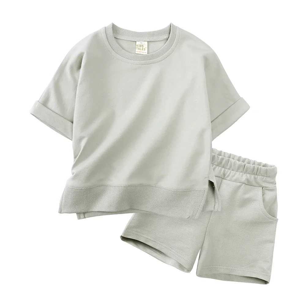 Kids Baby Boy Girl Summer Sport Clothes Toddler Solid Cotton Casual Crewneck Short Sleeve T-Shirt+Shorts Children Casual Outfits T250603