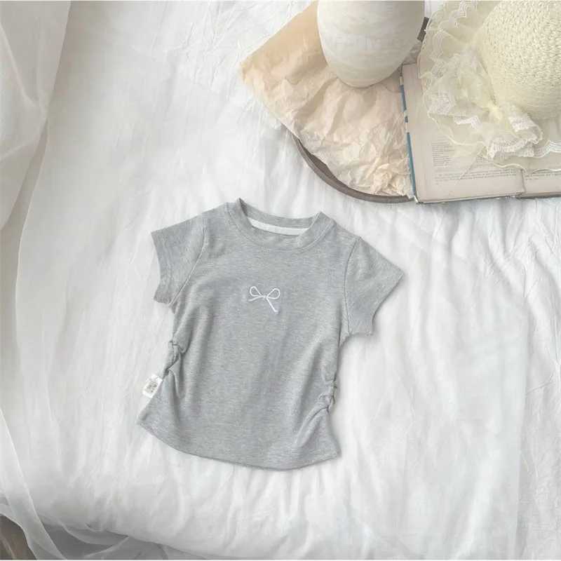 Korean Summer Bowknot Casual Short Sleeve T-shirts for Kids 0-12 Years Cotton Toddler Girl Tops Baby Girls Tees Students Clothes T250603