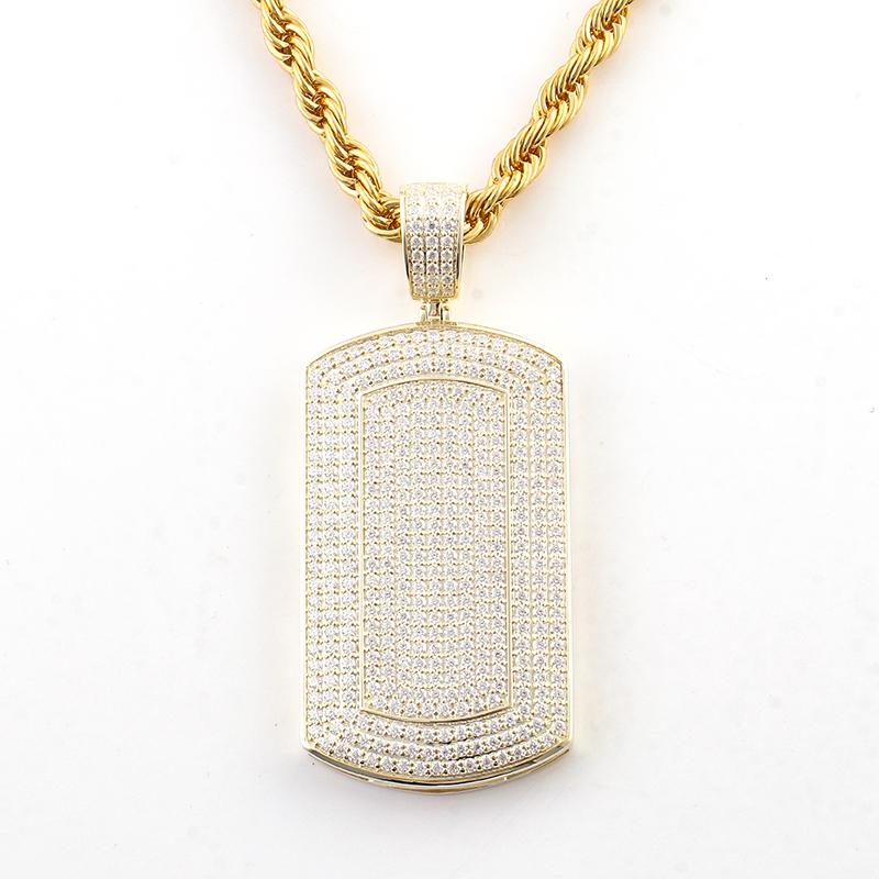 New Arrival Hip Hop Jewelry 925 Sterling Silver Micro Pave VVS Moissanite Diamond Iced Out Bling Dog Tag Sign Pendant Necklace