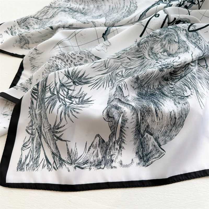 Spring Summer Luxury Design Women 90X90cm Square Silk Scarf Landscape Print Hijab Foulard Ribbon Wrap Hairband Headband Mom Gift W250602