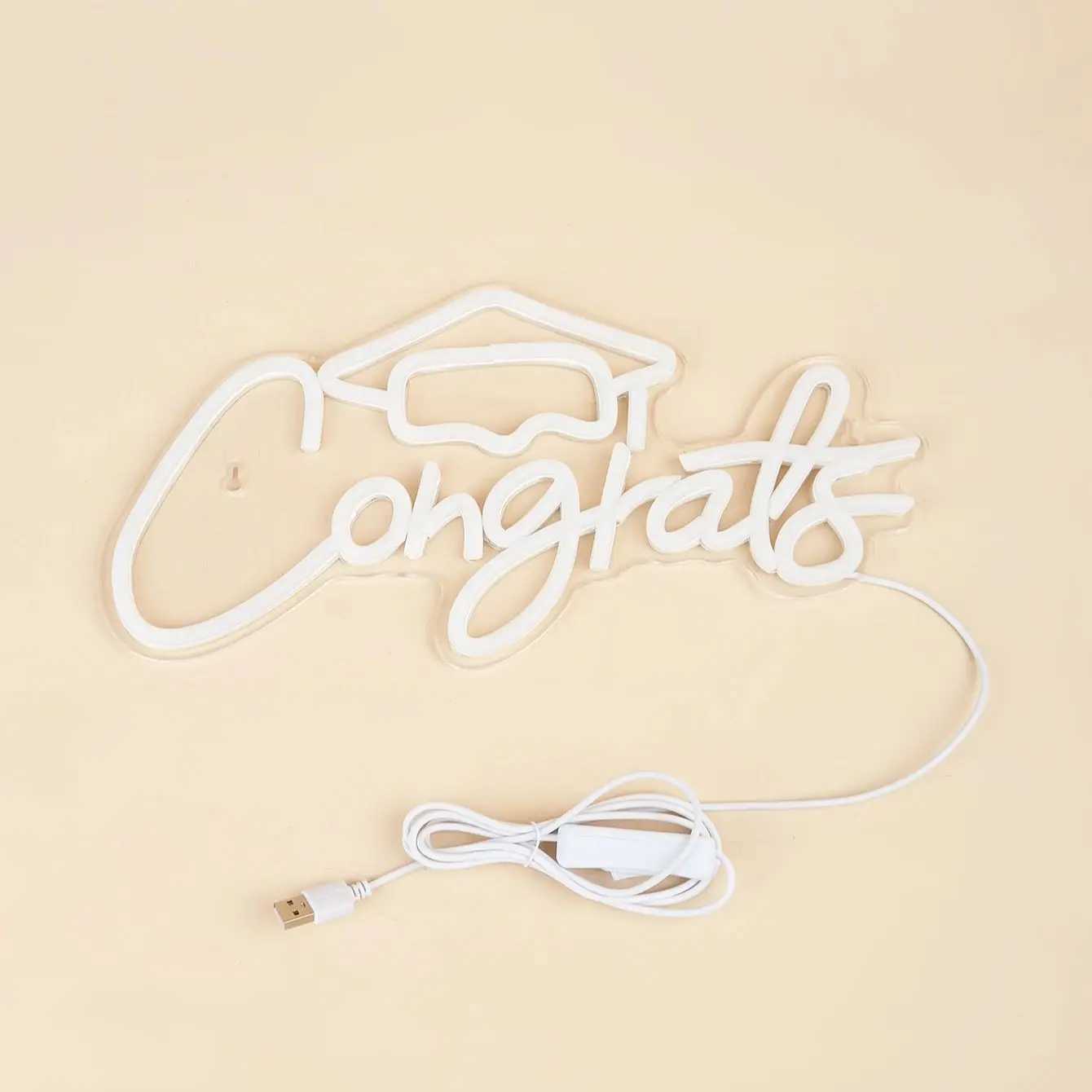 Chi-buy LED Neon Congrats USB Powered Neon Signs Night Light 3D Wall Art Game Room Bedroom Party Decor Lamp Signs XJ250602