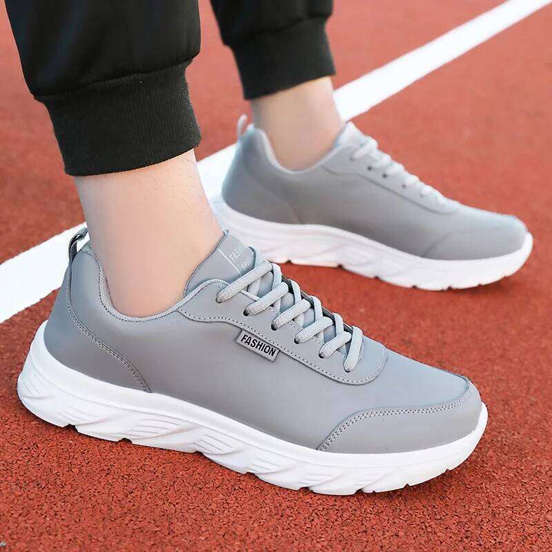Men Sneakers Black Lace Up Athletic Male Leather Casual Sport Flat Trendy Lightweight Walking Running Fiess Shoes