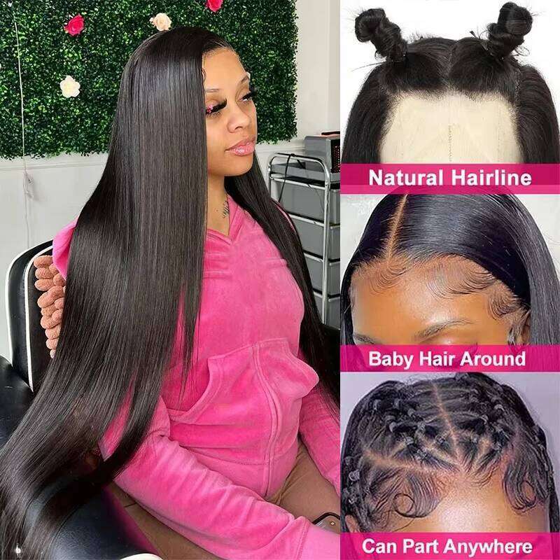 40 Inch 250 Density Straight Front Wigs Human Hair 13x6 Hd Frontal Wig Transparent Lace 13x4 Pre Plucked For Women