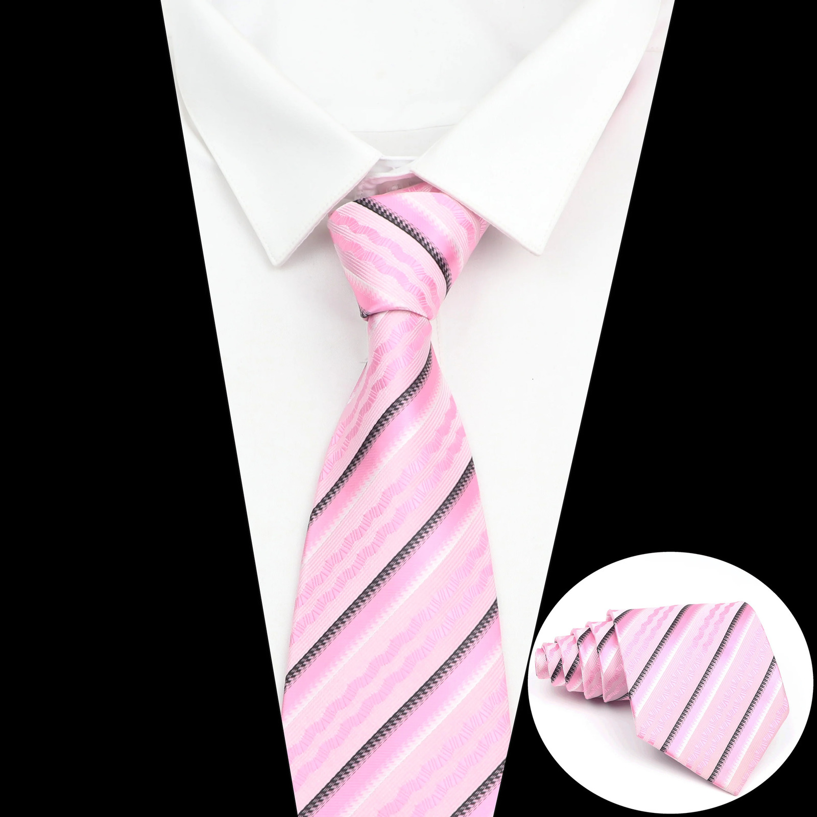 Wholesale Tie For Men Fashion 9 cm Striped Tie Men Pink Purple Fit Wedding Party Suit Accessories Necktie Gravatas Gifts 250530