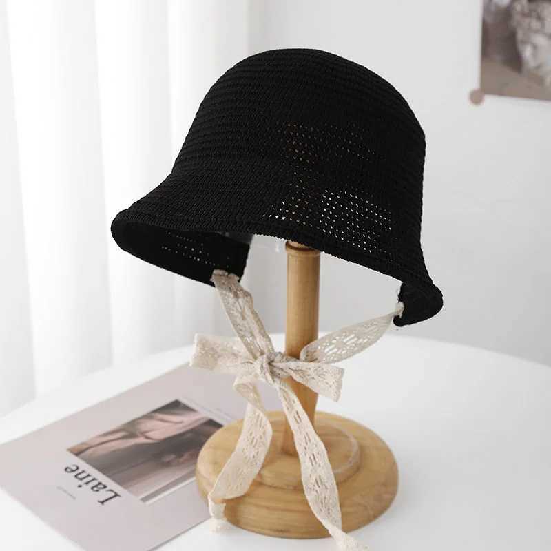 Bucket Hat For Women Japanese Minimalist Knit Wide Brim Sun Hat With Ribbon Beach Cap For Travel Outdoor City Casual Sunhat New W250602