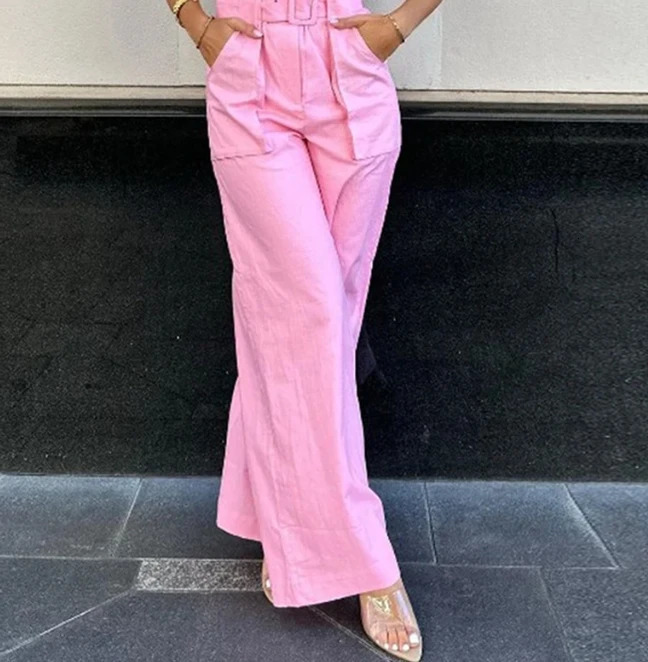 pink Y2K Jumpsuit for Women Autumn Fashion Casual Solid Color Polo Pocket Long Jumpsuit Temperament Commuting 250603