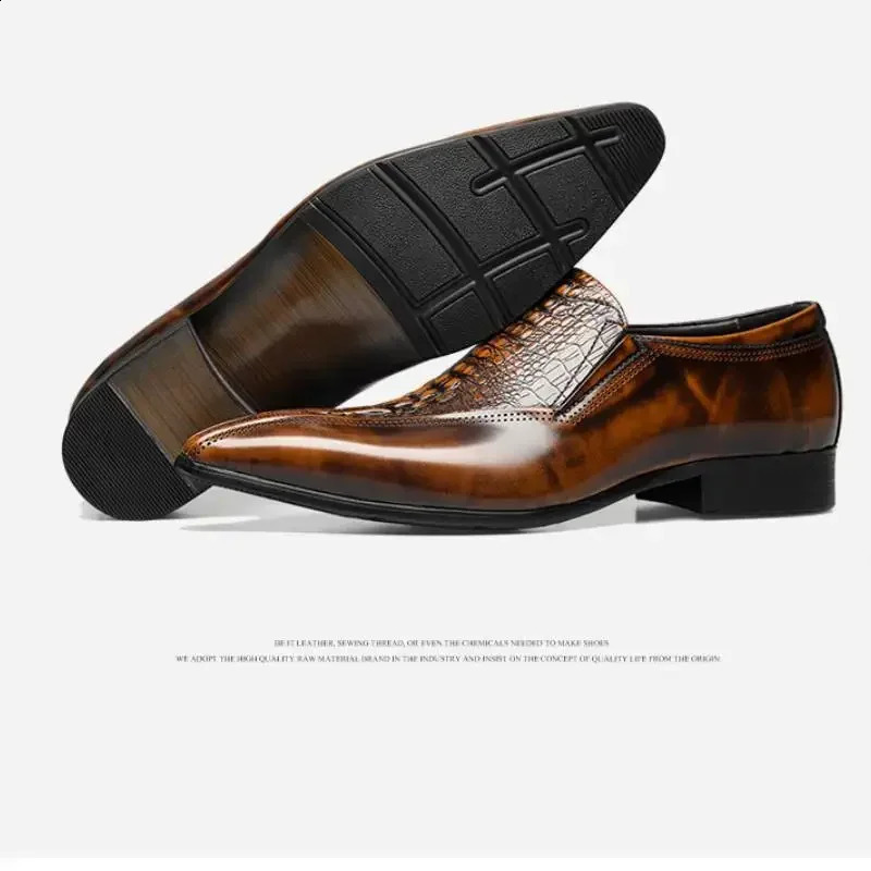 Italian Genuine Leather Dress Shoes Men Handmade Business Wedding Derby Shoes Pattern Male Moccasins 250526