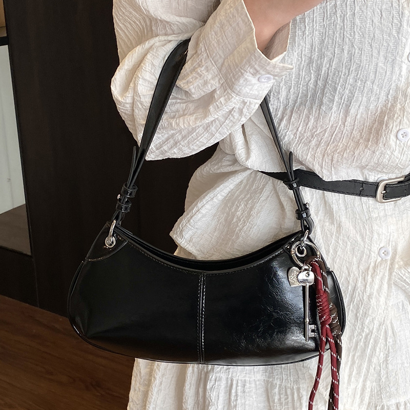 Style Trendy New High-Quality Oil Wax Leather Bag Versatile Fashionable Personality Solid Color Single Shoulder Women's Bag New Free Delivery Des