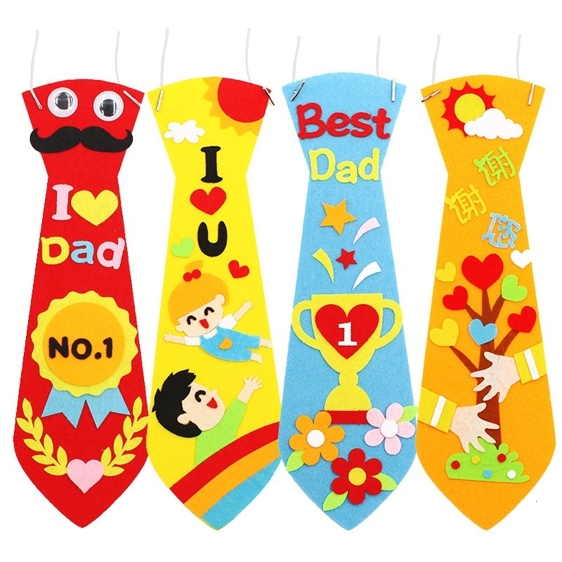 Father's Day DIY Handmade Tie Non-Woven Fabric Sticker Craft for Children Material Kit Educational Kindergarten Creative Gift