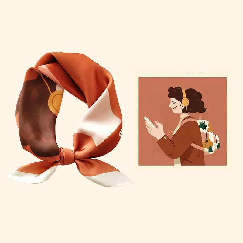 Womens Silk Cartoon Scarf Square Headband Little Luxury Hair Ribbon Office Lady Handkerchief Female Design Print Foulard AC2231 W250602