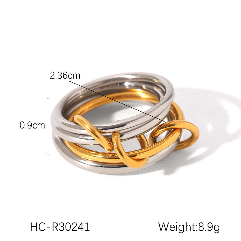 Stackable Stainless High-End Color-Block Connected Rings for Women Non-Fading Titanium Steel Jewelry