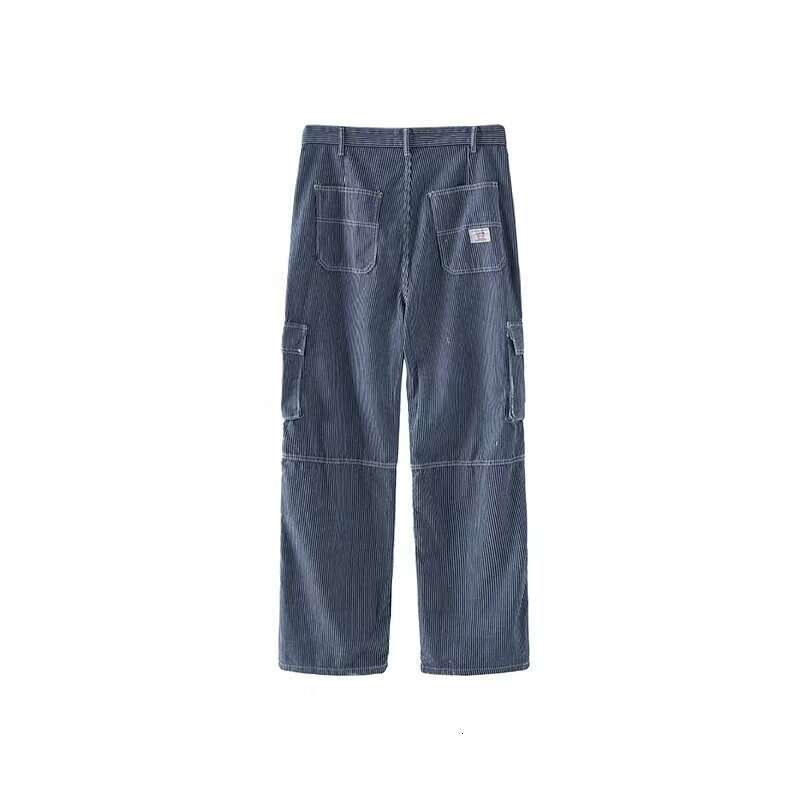 Trendy High Street Workwear Jeans For Men Women, Spring And Autumn American Style Washed Elastic Waist Straight Wide-Leg Floor-Length Pants B5