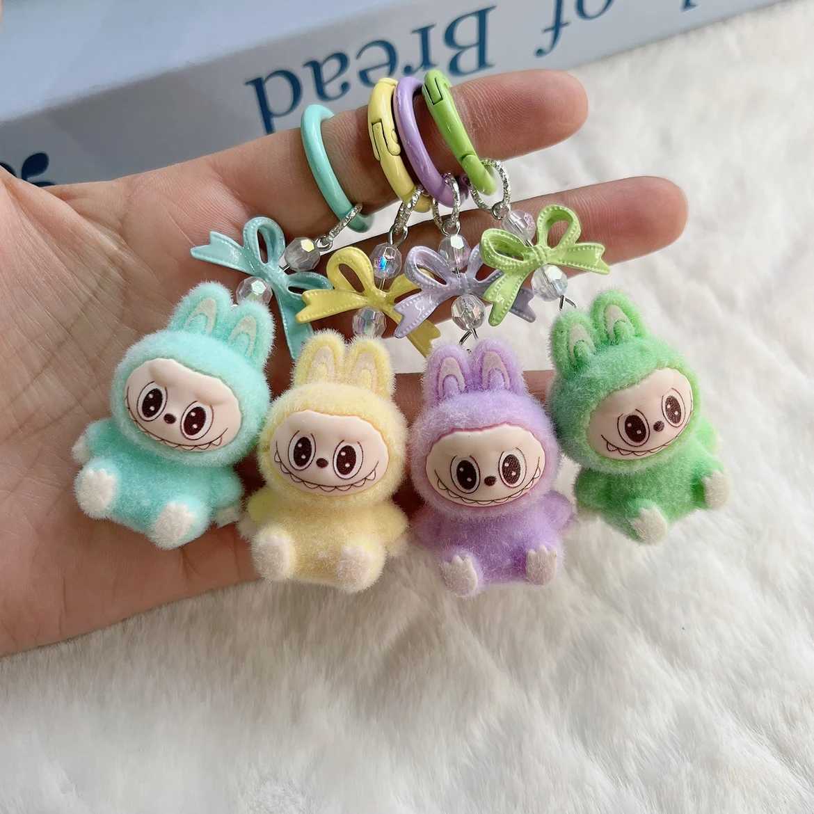 Kawaii Bowknot Labubu Keychain Mobile Phone Backpack Hanging Keychain Cartoon Pendant Charms Cute Keyrings Kids Students Gift XJ250602