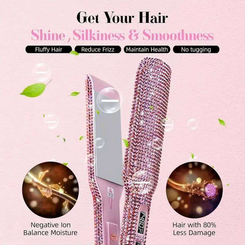 Rhinestone Flat Titanium Straightener Dual Voltage Iron Professional Hair Tools LCD Display 2 Inch Plate Irons