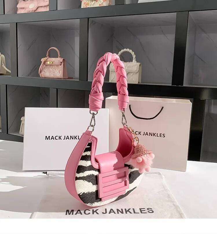 High Quality Textured Leather Fashion Striped Moon Women's Handbag Lady Purse Shoulder Messenger Female Casual Bag