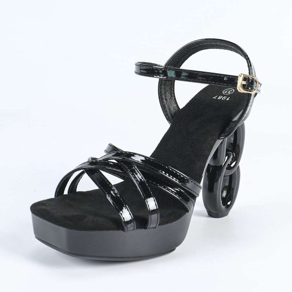 Super High Heels 1988-Q14 New Sexy Car Fashion Nightclub Irregular Heel High Square Toe Non-Slip 12Cm Sandals Platform High Heels