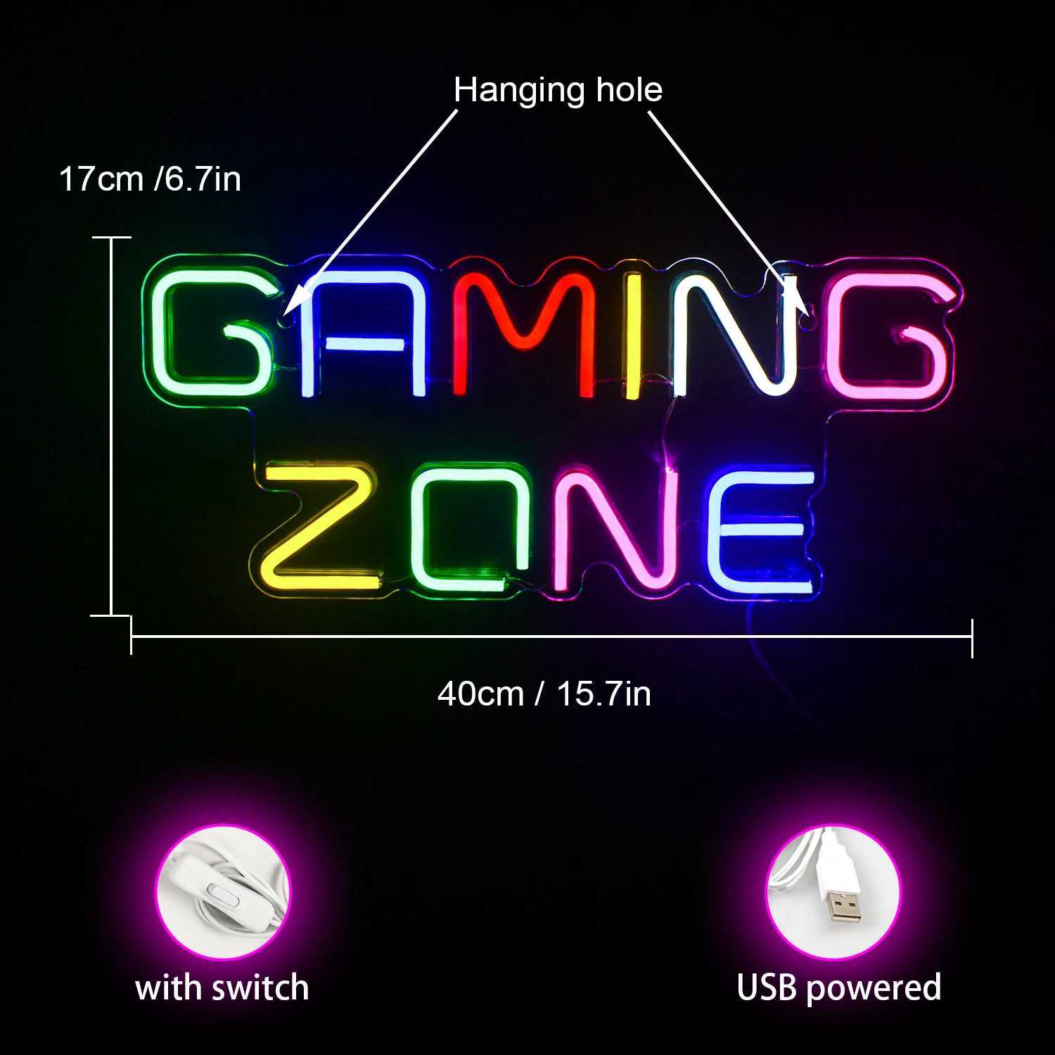 Gaming Zone Neon LED Sign for Wall Decor Game Neon Lights Signs with USB Powered for Game Room Bedroom Gifts Gamer (Multicolour) XJ250602