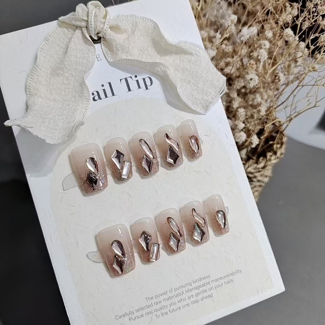 10 of Wearable Nails S172 Glass Short Stiletto High-end Brightening Dia Temperament Romantic Pure Desire Style Explosive Sparkling Nail Pieces ddmythu