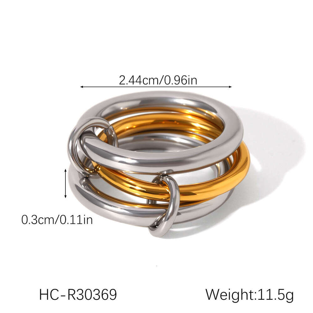 Stackable Stainless High-End Color-Block Connected Rings for Women Non-Fading Titanium Steel Jewelry