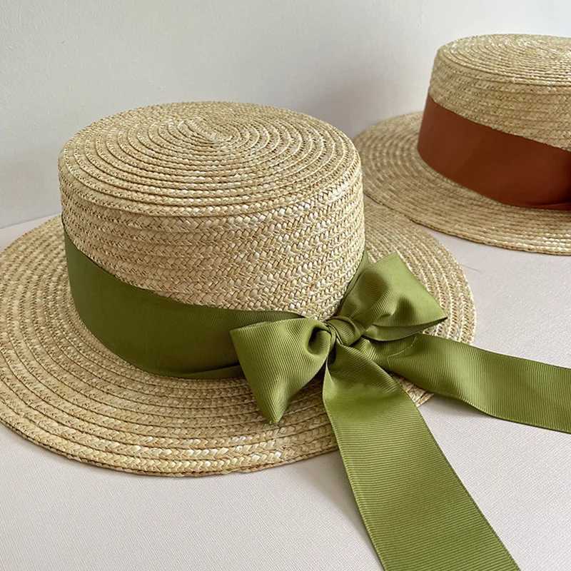 French Style Sun Hats for Women Bowknot Summer Hat Wide Brim Boater Straw Hat Canotier Hat Ribbon Church Derby Summer Fedoras W250602