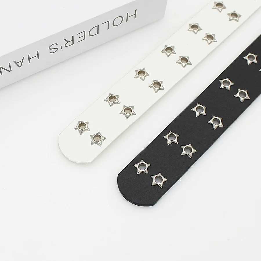 Y2K Punk Rivet Leather Belts for Women and Men Star PU Black White Waist Strap Double Row Hollow Trendy Waistband Jeans Skirt Decoration XJ250602