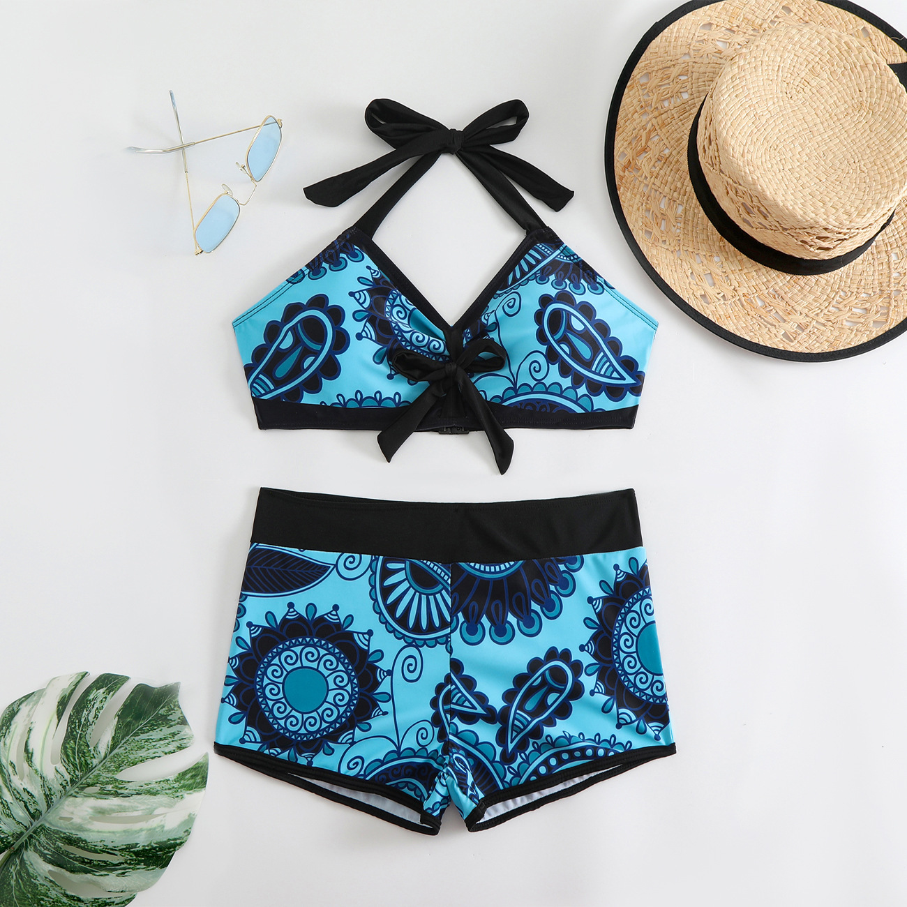 Outdoor Summer Beach Sexy Womenfree Shipping 2025 New Designer Shoes 2025 New Women's Split Printed Bikini Swimsuit High Waist