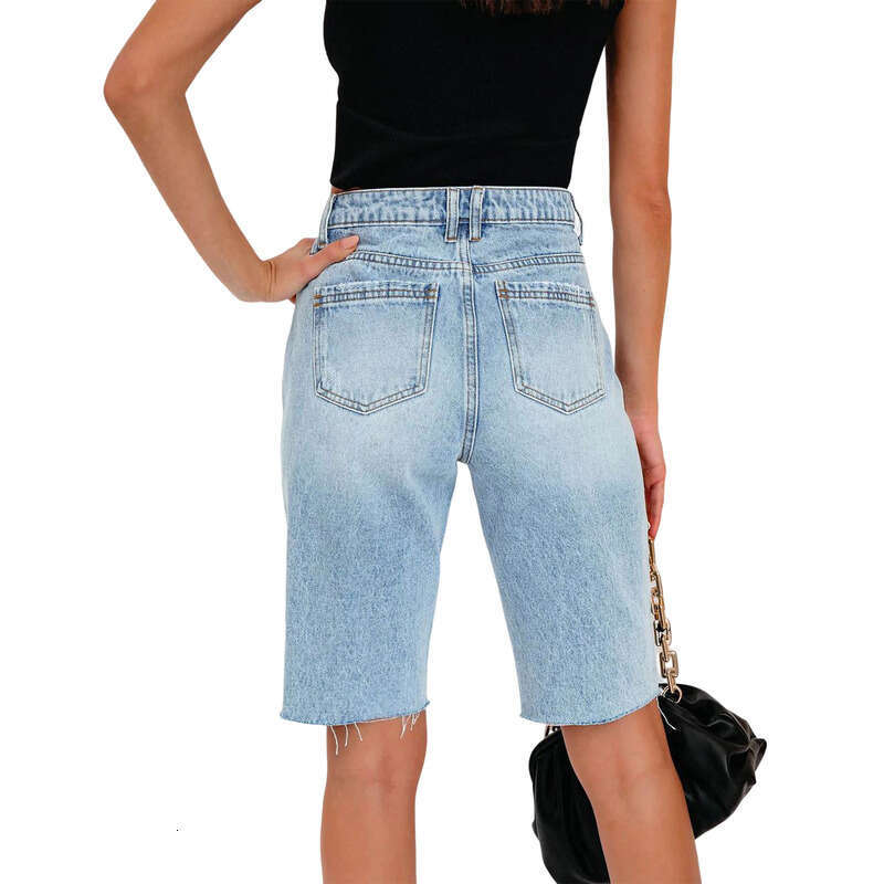 Denim Shorts Jeans Shorts New Summer High Elasticity Skinny Mid Waist Five Point Pants Ripped Jeans For Women Super Hot Ripped Short Jeans
