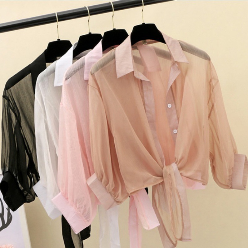 K911 Summer 2024 new sun protection clothes for women fairy short chiffon cardigan small shawl with suspender skirt thin jacket