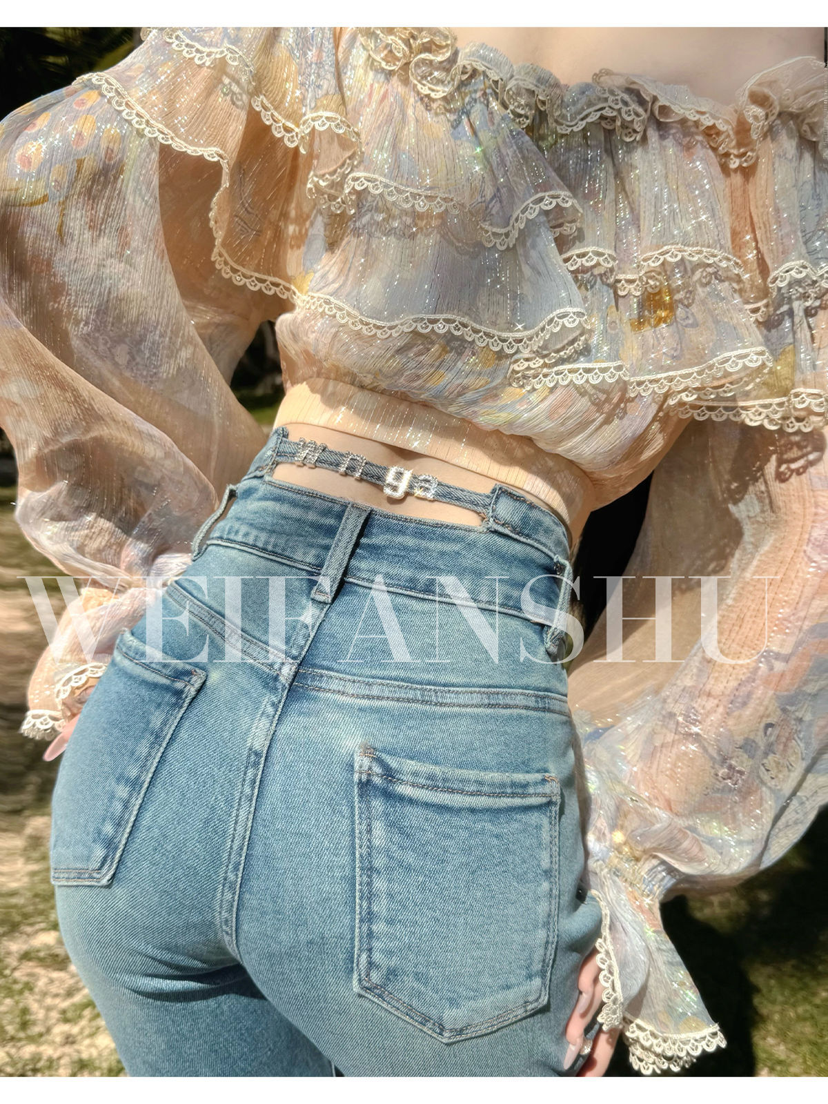 2025 new spring and summer women's T-shirt spring and summer new French ruffle edge off shoulder elegant top fairy style designer temperament one