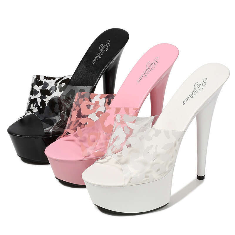 Super High Heels Leopard Print Heels Nightclub Sexy Women's Shoes Waterproof Platform Roman Peep Toe Elegant Super High Heel Slippers Platform Hi